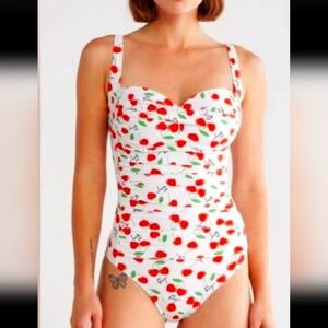 Betsey Johnson XO Betsey Cherry Bomb Print Swimsuit One Piece Size Large 🆕